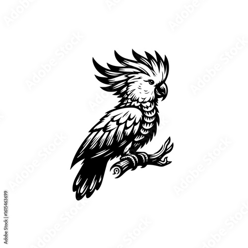 Detailed illustration of a cockatoo perched on a branch
