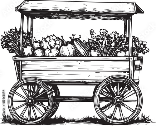 Rustic Farm Fresh Cart: Hand-Drawn Produce Stand