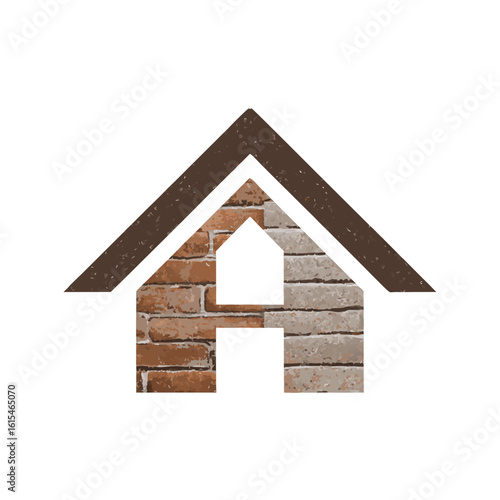 Minimal real estate logo with geometric house outline and clean serif text Brick and Loft modern trustworthy style on white background 