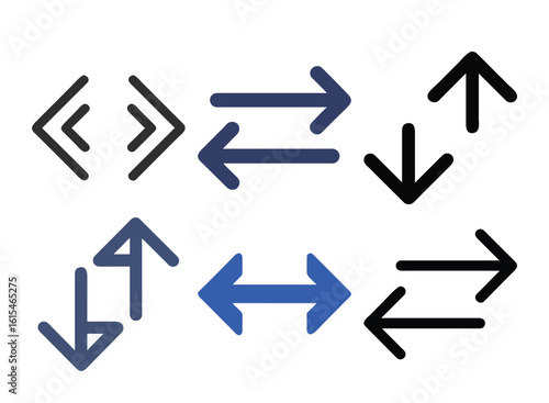 Collection of Blue and Black Arrow Icons representing different directions