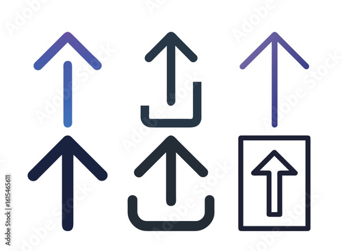 Various stylized upload icons in different gradient and monochrome styles