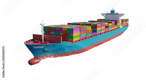 3D Illustration of a Cargo Ship with Colorful Containers on Black Background