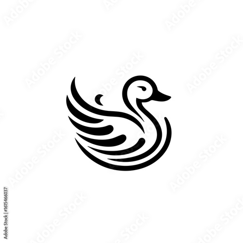 Stylized tribal duck isolated on a plain white background