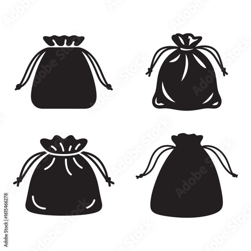 Black drawstring pouches with tied cords bags