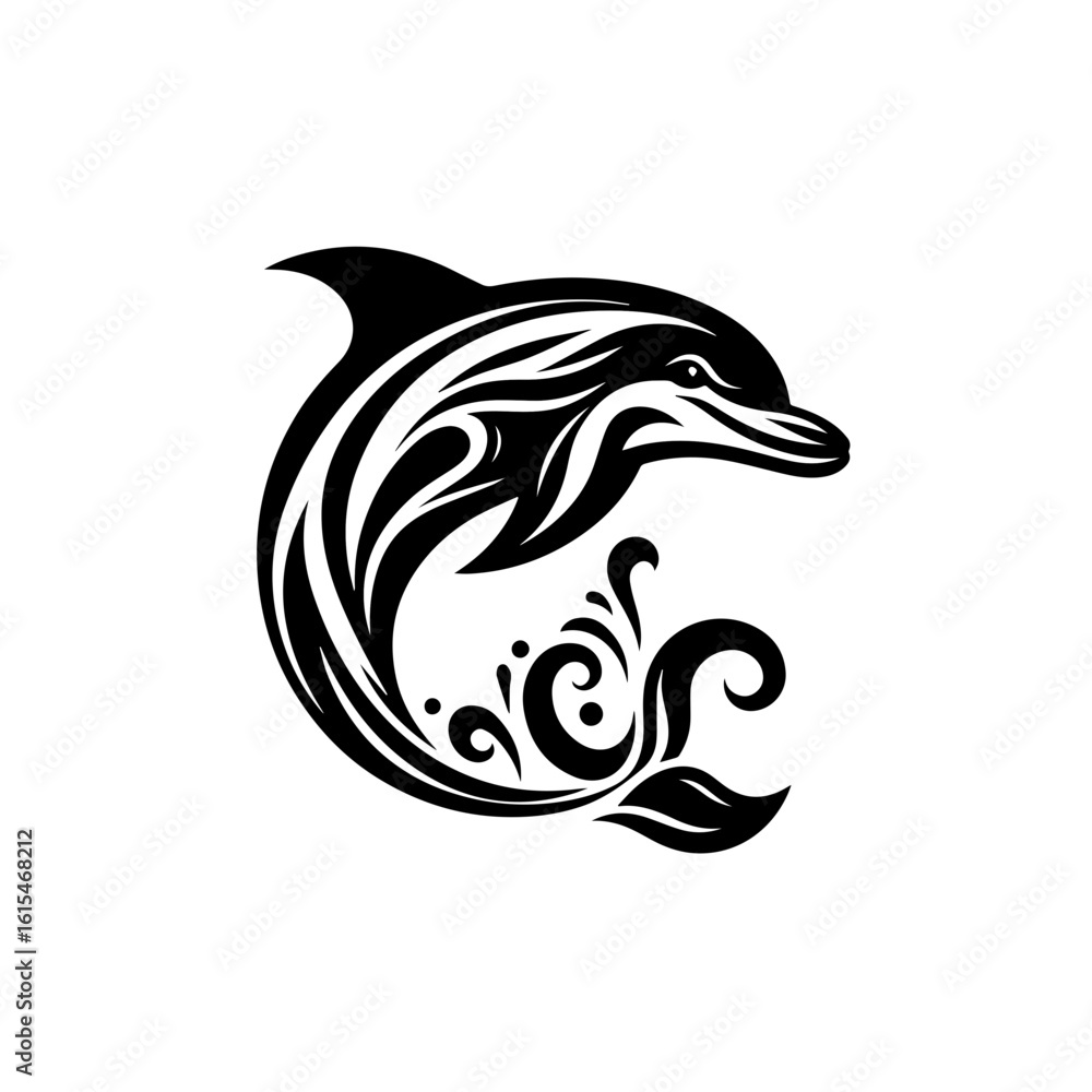 Fototapeta premium A graceful dolphin with tribal patterns isolated on white background