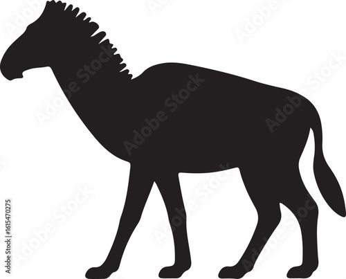 Black silhouette of a prehistoric horse on white background