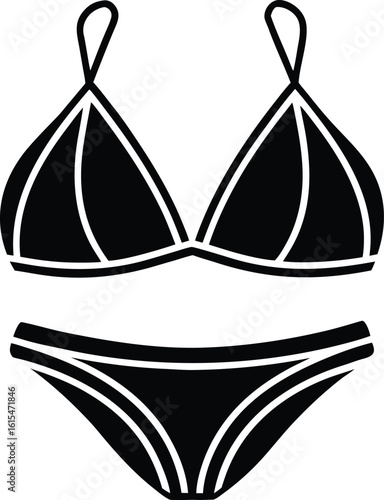 Vector art of a simple black and white vector illustration of a bikini swimsuit for summer vacation