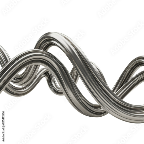 3D Rendered Abstract Metallic Twisted Lines on a Transparent Background