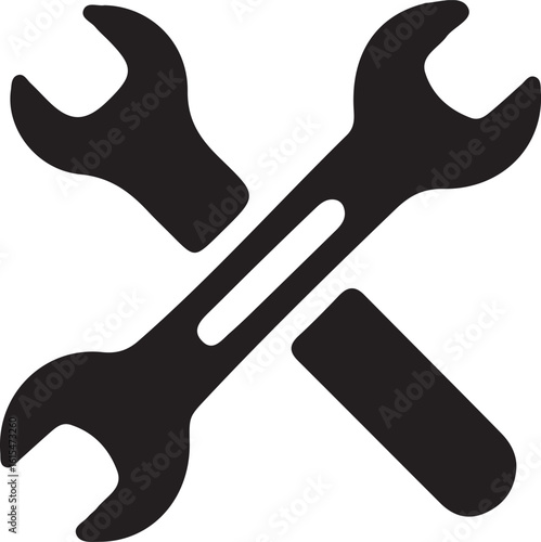 Two black crossed wrenches on white background spanner
