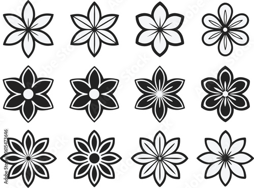 Collection of twelve floral silhouettes isolated on transparent background