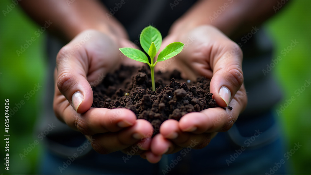A Tender Moment: Hands Nurturing a Delicate Seedling A Tender Moment: Hands Nurturing a Delicate Seedling