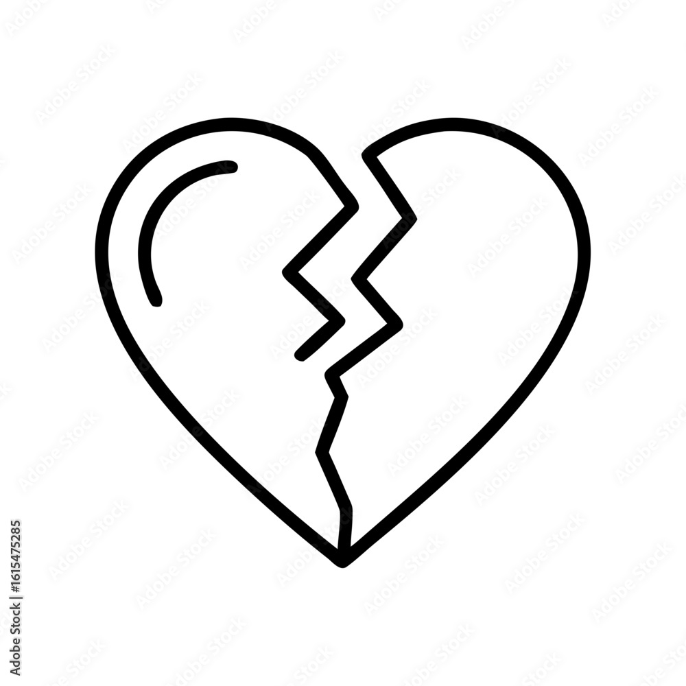 Broken heart icon in minimalist style with simple line design Broken heart icon in minimalist style with simple line design