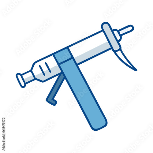 Caulking gun illustration in blue color on a transparent background  