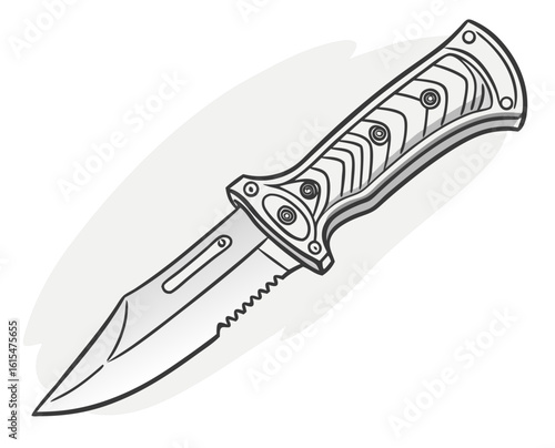 Utility knife with textured handle and serrated edge design  on a transparent background