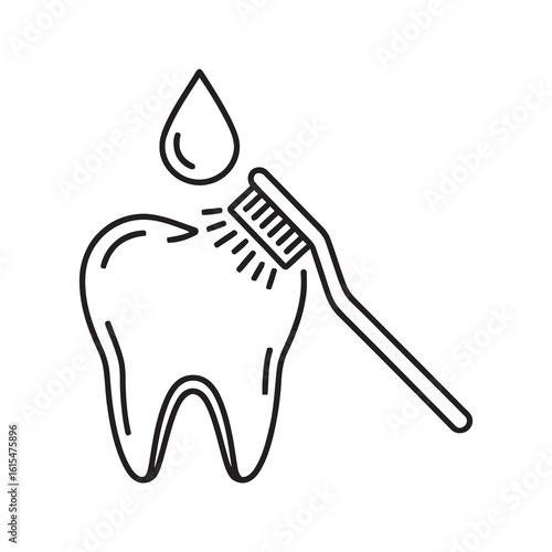 Dental hygiene icon with toothbrush cleaning tooth representing oral care professional stomatology treatment and fresh breath for healthy teeth line vector stroke