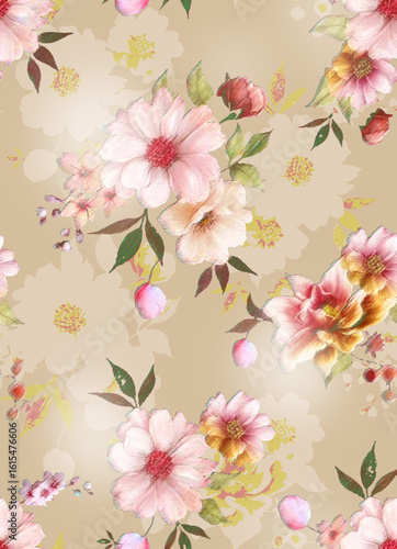 art seamless background with flowers allover