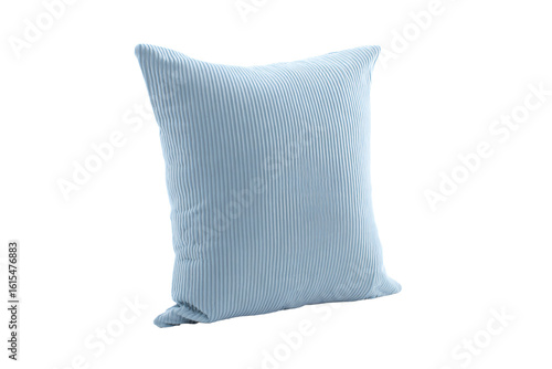 a blue pillow with a white background