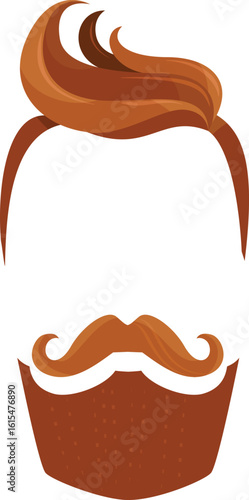 a vector illustration of a brown funky hairstyle and long beard for mens