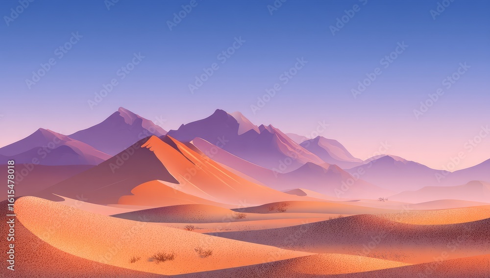 Naklejka premium Vast desert landscape, sunrise over mountains