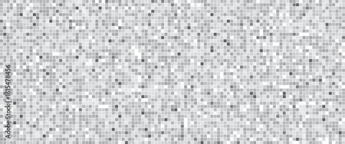 Disco ball silver pattern. Night club metallic background with mirror foil texture. Vector illustration of vintage abstract shining grayscale halftone wallpaper. Grey square mosaic backdrop.