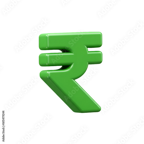3D Green Rupee Symbol Isolated Against Black Background Financial Concept