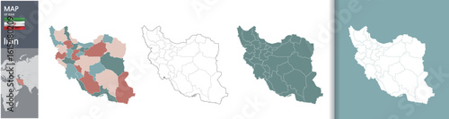 Iran's Topography and Administrative Districts Map, High-Resolution Illustration
