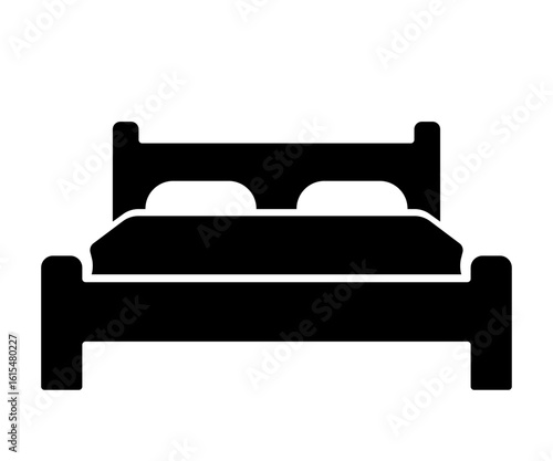 Double bed with two pillows vector icon, representing sleep, hotel accommodation, comfort and bedroom furnishings