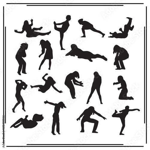 Set of 16 Dance Silhouette Icons: Dynamic Poses, Movement, Dance Poses for Art, Performance, Sports, and Dance Studio Design Projects