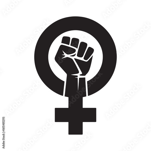 Female symbol with raised fist black icon feminism protest