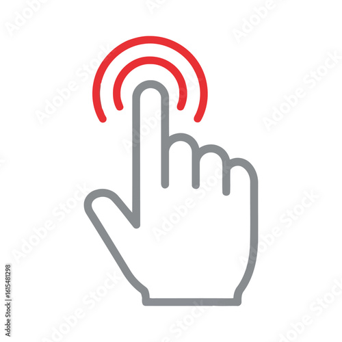 Stylized hand icon with a finger pointing and red concentric circles indicating a click
