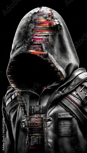 Hooded cyber figure