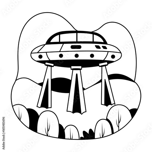 A glyph style illustration of an alien ship 