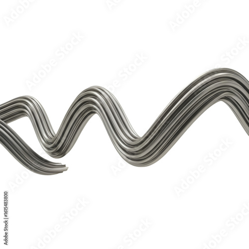 Abstract 3D Silver Metal Wire Shape Isolated on Transparent Background