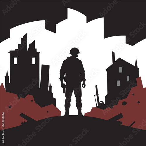 War Zone Soldier In Ruins Silhouette