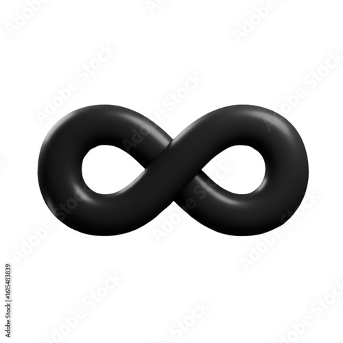 3D Render of a Black Infinity Symbol Isolated on Transparent Background