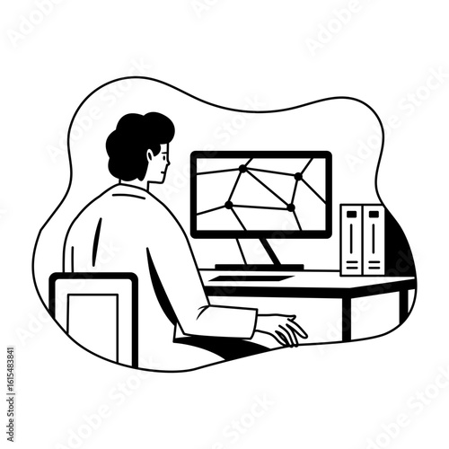 A character study quantum computing, glyph style illustration 