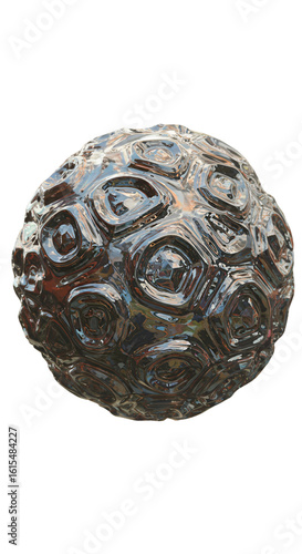 3D Render Of A Metallic Textured Sphere With Ornate Surface On Black Background