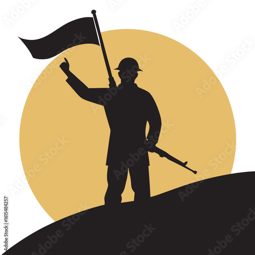 Soldier Saluting Flag Silhouette Scene