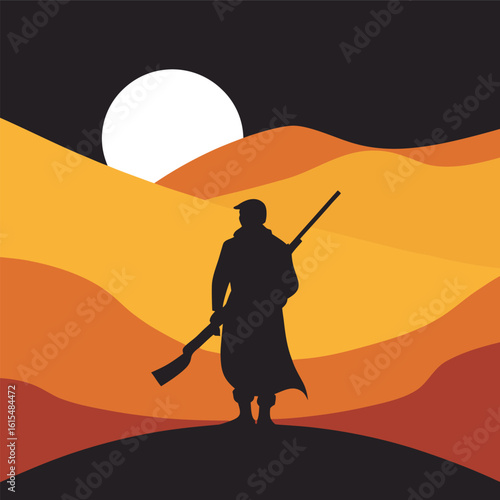 Soldier Marching In Sand Silhouette Scene