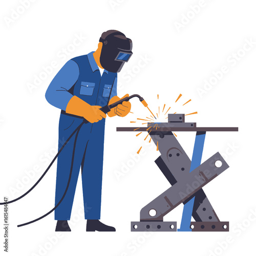 Welder Working with Sparks and Metal Fabrication