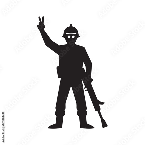Soldier Flashing Victory Gesture Silhouette
