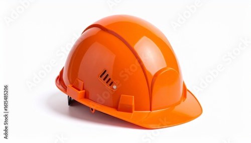 Bright Orange Construction Helmet Isolated on White Background, Safety Gear
