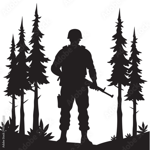 Jungle Soldier Standing Armed Silhouette Image