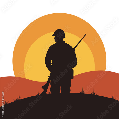 Hopeful Soldier Holding Rifle Silhouette Pose