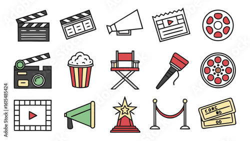 Film and Cinema Icon Set – Vector Icons for Movies, Filmmaking, and Video Production