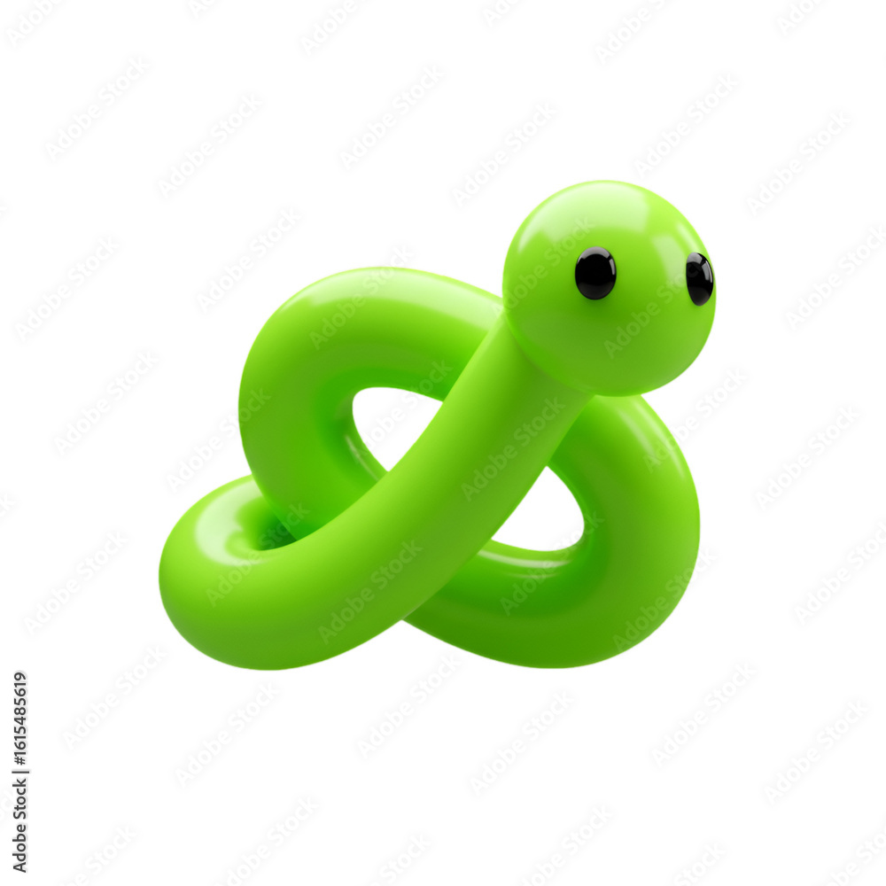 Fototapeta premium 3D Render Of A Green Glossy Snake With Black Eyes Isolated on Transparent Background