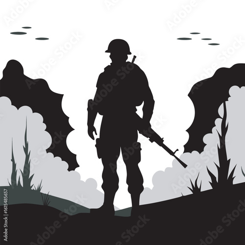 Battlefield Soldier Holding Rifle Silhouette Art