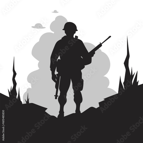 Armed Soldier In Intense War Silhouette