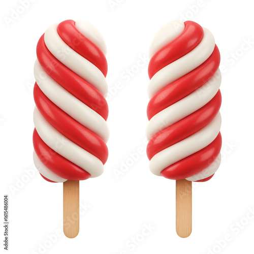 3D Render of Two Red And White Swirl Popsicles with Transparent Background