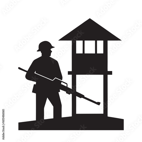 Watchtower Soldier Holding Rifle Silhouette